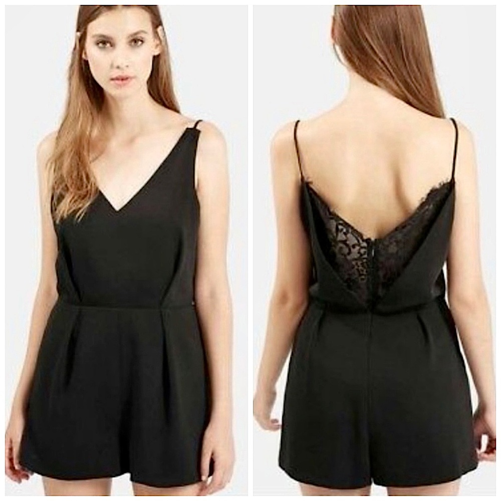 TOPSHOP Black Lace Back Romper • Sz 4